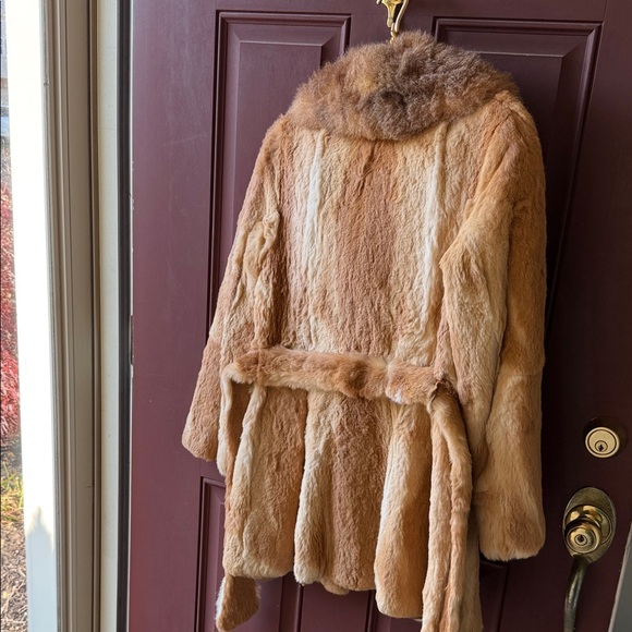 Rabbit Fur Coat Vintage Fur Mob Wife Belted Jacket S/M - Picture 13 of 15